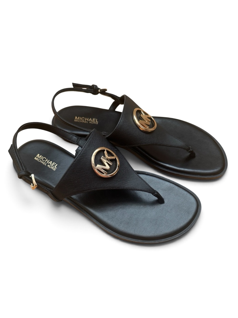 MICHAEL Michael Kors Black Leather Logo Thong Sandals